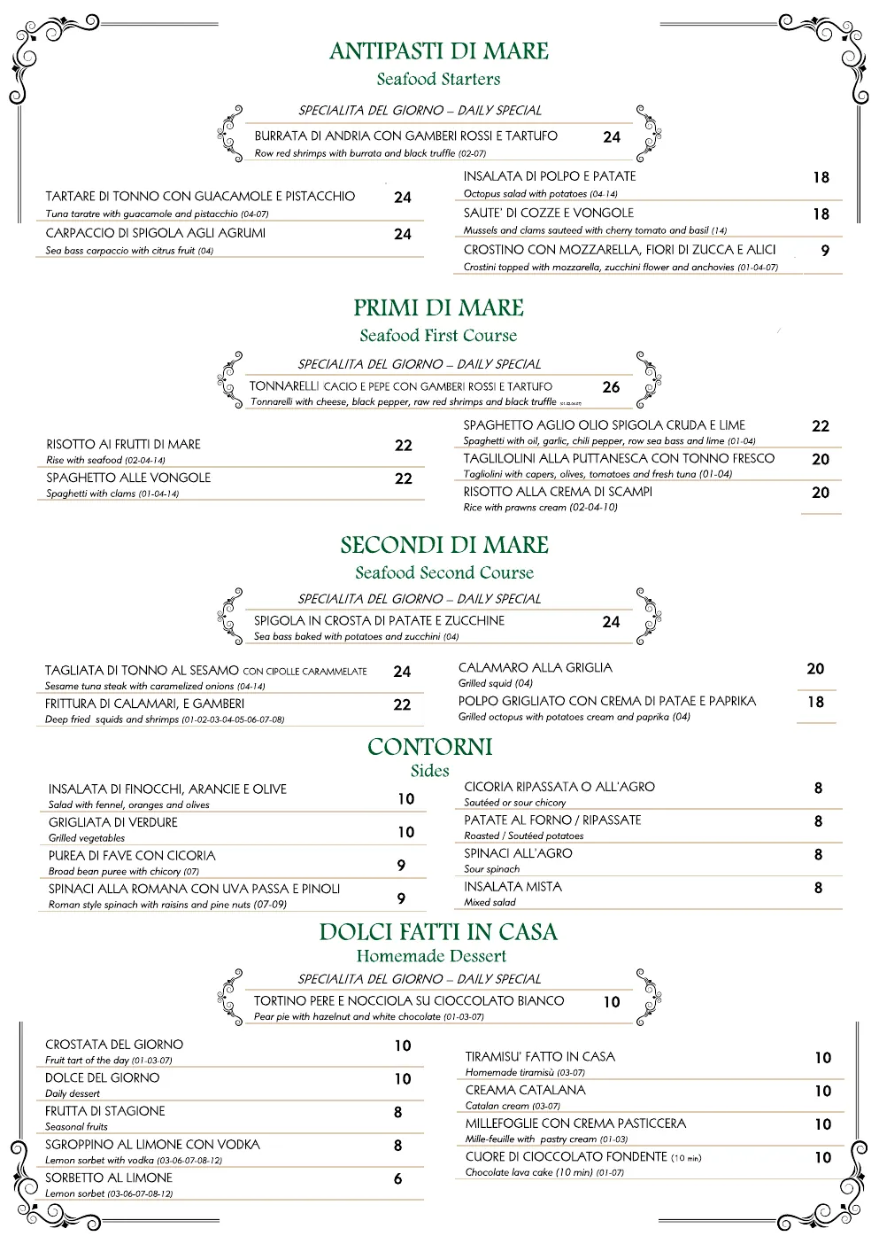 Menu di mare e dolci Angelino