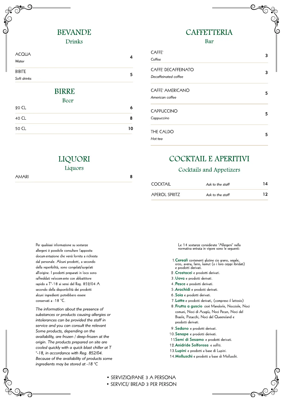 Bevande, caffetteria e allergeni